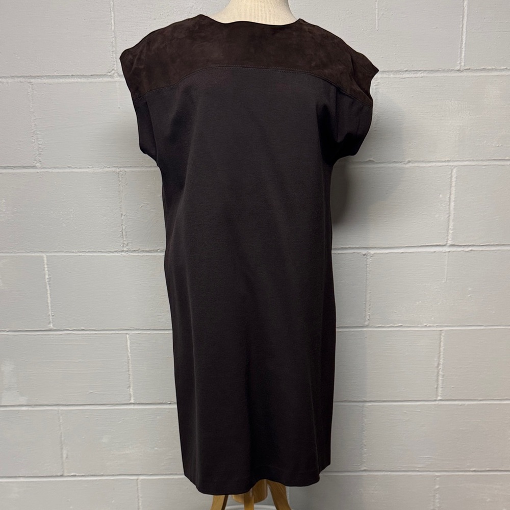 Carlisle Collection Brown With Brown Suede Neckline Shift Dress Size 10